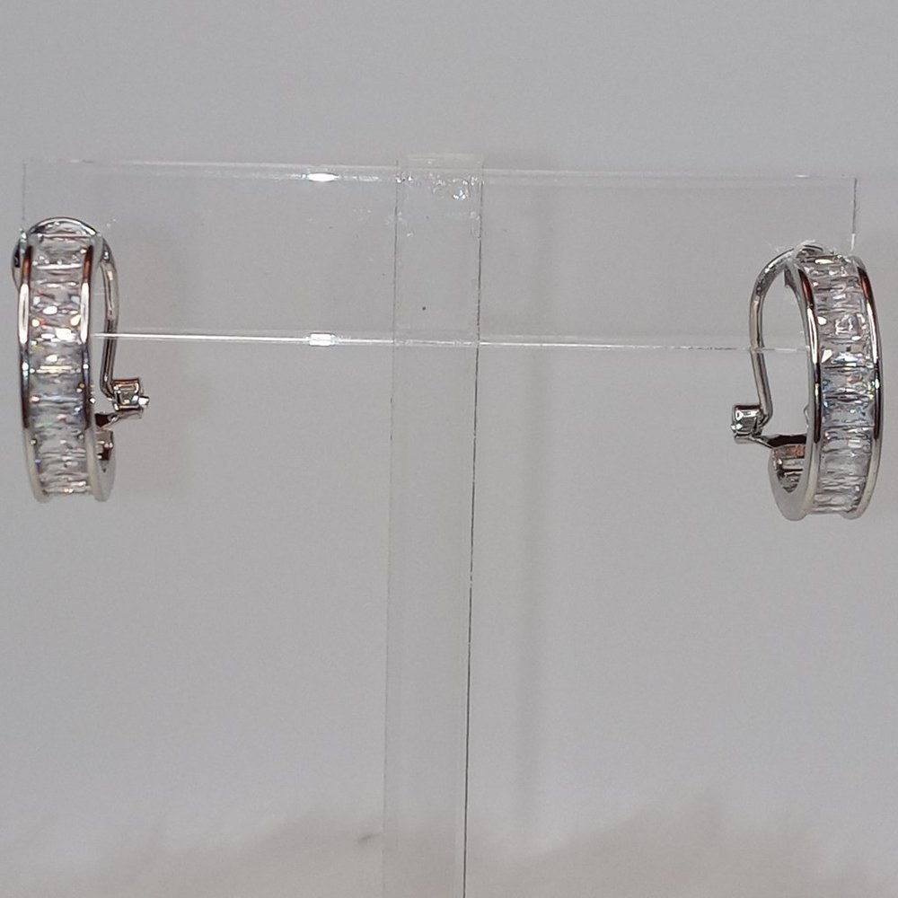 Silver Bezel Diamond Hoops